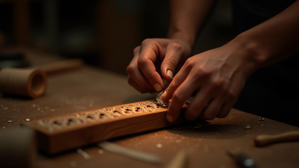 Skilled artisan hand-finishing intricate detail on a wooden furniture piece