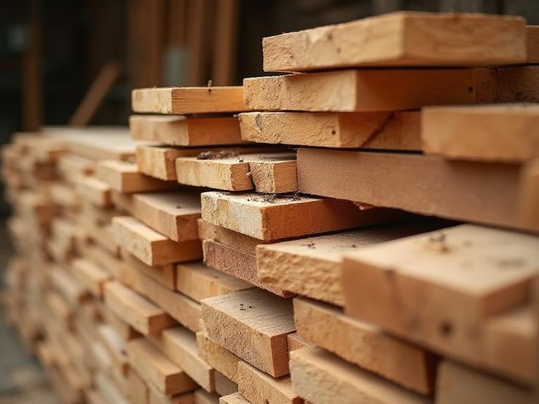 Close-up of high-quality raw wood planks ready for crafting